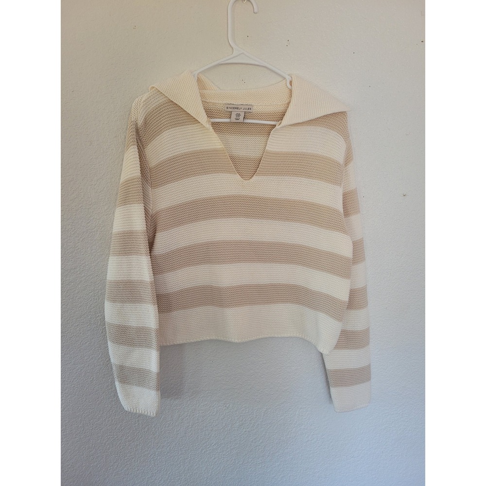 Sincerely Jules Striped Knit Sweater Collared V-Neck Pullover Top Medium #6